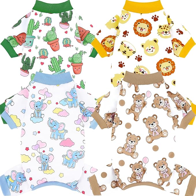 XPUDAC 4 Pieces Dog Pajamas Soft Strechy Puppy Onesies Pet Clothes for Small Medium Dogs Boy Girl Cat Pet Outfit, 150-M