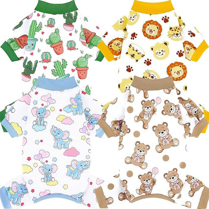 XPUDAC 4 Pieces Dog Pajamas Soft Strechy Puppy Onesies Pet Clothes for Small Medium Dogs Boy Girl Cat Pet Outfit, 150-M
