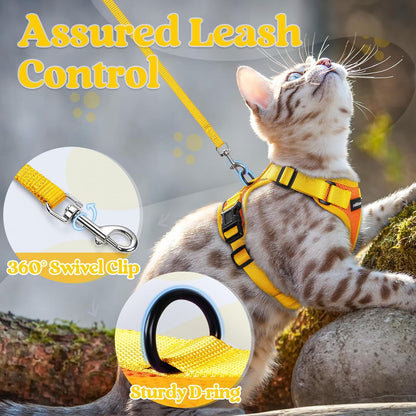 rabbitgoo Cat Harness and Leash Set, Escape Proof Soft Adjustable Vest Harnesses for Outdoor Walking, Easy Control Breathable Kitten Jacket with Reflective Strips, Orange & Yellow, XS