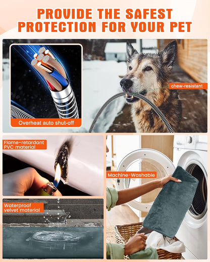 PETNF Outdoor Pet Heating Pad for Cats & Dogs, 100.4-107.6°F Auto Temp Control, Waterproof Fireproof, for Cat House/Dog Kennel/Terrace, Fits Domestic & Stray Pets (Gray 15.7"X27.6")