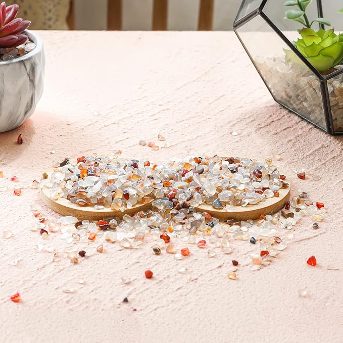 T4U Crystal Chips Stone Crushed Quartz Glass 1LB - Carnelian Tumbled Gravel Small Decorative Pebbles Bulk, Mini Polished Rocks Pieces for Crafts, Vases Filler, Succulent Plants, Aquarium Gravel Rocks