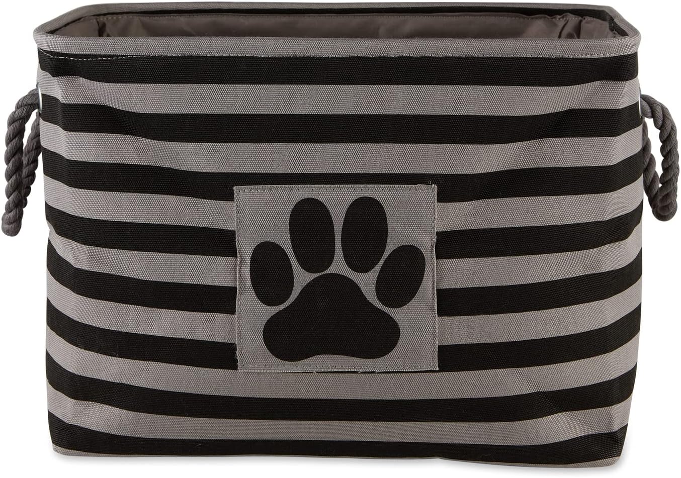 Bone Dry Pet Storage Collection Striped Paw Patch Bin, Black, Large Rectangle