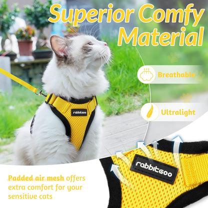 rabbitgoo Cat Harness and Leash for Walking, Escape Proof Soft Adjustable Vest Harnesses for Cats, Easy Control Breathable Reflective Strips Jacket, Yellow, M