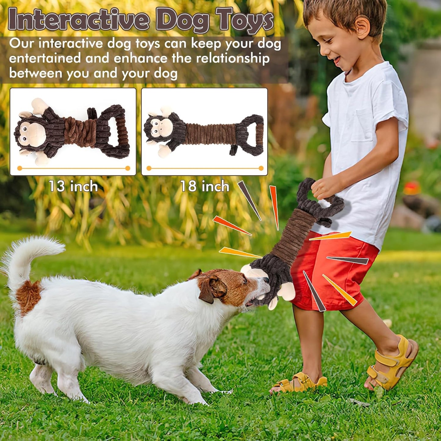 Plush Dog Toy with Crinkle Paper, Tug of War Pull Interactive Toys for Puppies to Large Dogs