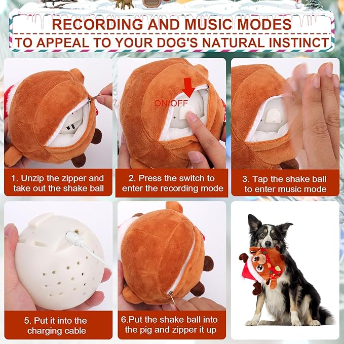 BABORUI Interactive Dog Toys Antlers, Jumping Squeaky Dog Toys with Recording and Music Modes, Rechargeable Moving Dog Christma Toys for Small/Medium/Large Dogs to Keep Them Busy(Antlers)