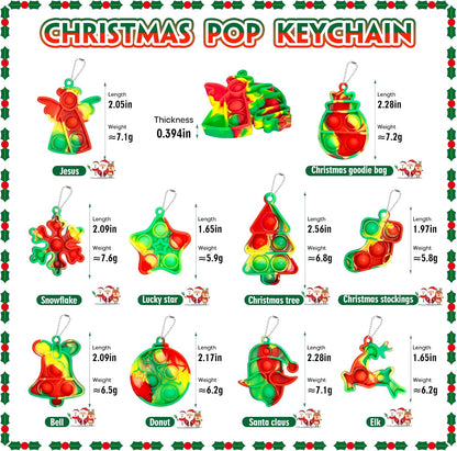 Christmas Pop Fidget Toys Bulk Its Christmas Party Favors for Kids 30 Pack Mini Pop Keychain It Stocking Stuffers for Kids Goodie Bag Stuffers Fidgets for Classroom Prizes Student Birthday Party Gifts
