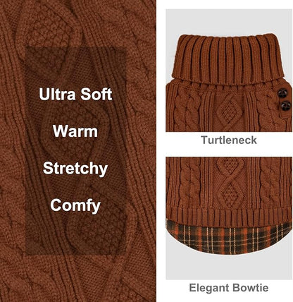 KYEESE Dog Sweater Thick Pet Coat for Fall Winter Cold Weather Stretchy Knitwear Cat Clothes with Gingham Patchwork Soft Pullover Dog Sweaters for Medium Dogs Boy Warm Turtleneck Medium Dogs Sweater