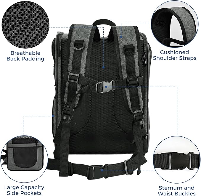 Apollo Walker Pet Carrier Backpack for 4-18lb Cats and Dogs, Puppies, Safety Features and Cushion Back Support | for Travel, Hiking, Outdoor Use (Gray)