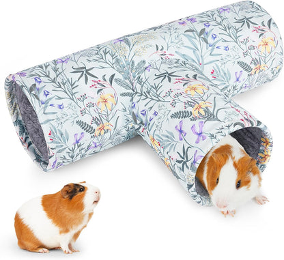Glittme Guinea Pig Tunnel Washable Guinea Pigs Hideout Portable Rabbit Tunnels Soft Ferret Tunnel for Playing Resting Guinea Pig Accessories for Hedgehogs, Hamster, Flowers and Leaves