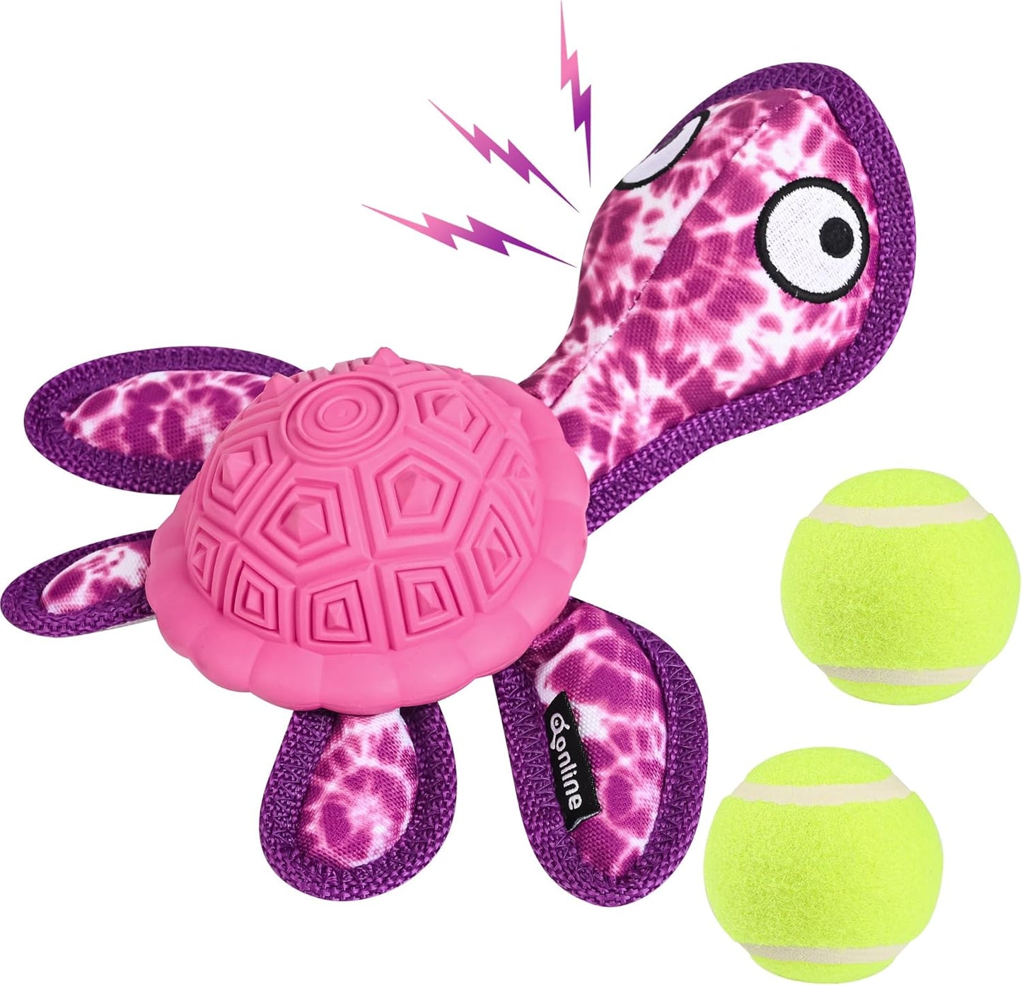 Dog Chew Toys,Puppy Teeth Chew Toys Durable Rubber Material Turtle Shape Dog Toys with 2 Tennis Ball (Red)