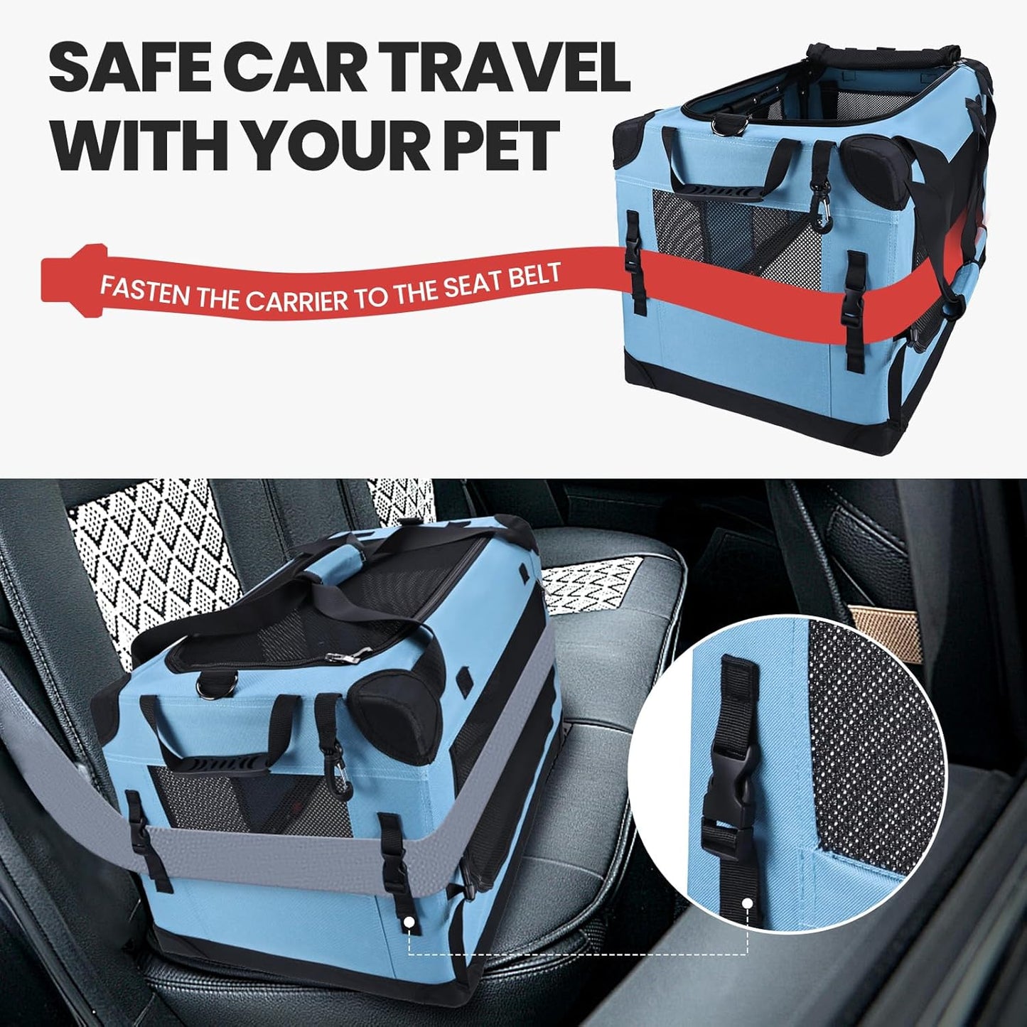 Large Cat Carrier for Car Travel, Soft Sided Collapsible Pet Carrier for Outdoor and Indoor Uses, Roomy Extra Large Cat Carrier for 2 Kittens or Puppies Up to 50lbs (Teal)