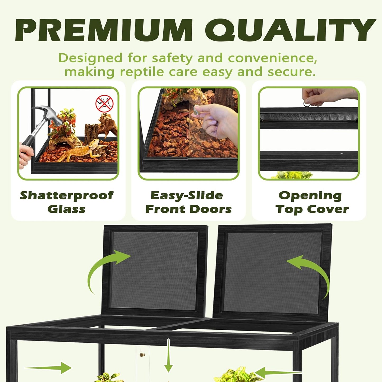 Prolee Tempered Glass Beard Dragon Tank 81 Gallon,Reptile Encloure and Snake Tank with Metal Mesh Roof Door,Locking Design Reptile Tank for Lizard,Gecko,Chameleon (48"X20"X20",Black)