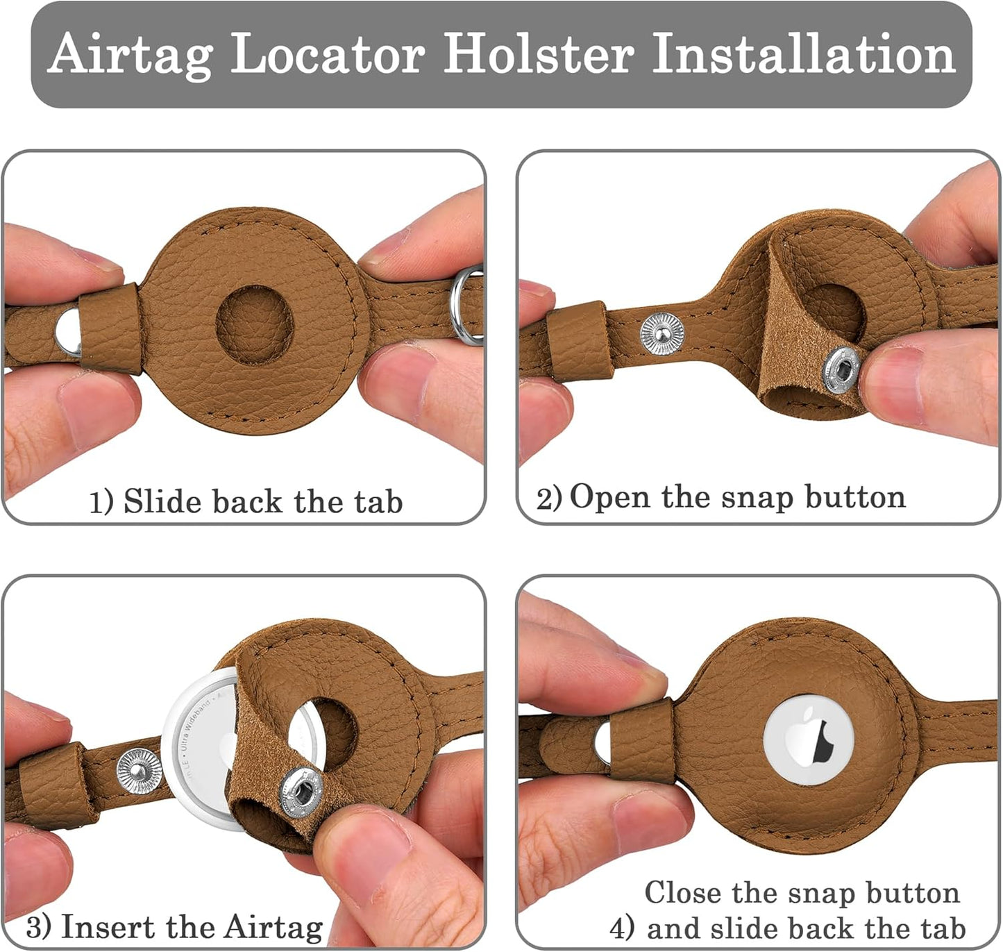 OOPSDOGGY Cat Collar for AirTag Holder, Leather Kitten Collars with Elastic Strap & Bell, Non Breakaway Adjustable Small Pet Collars for Indoor & Outdoor for Boy, Girl (Brown)