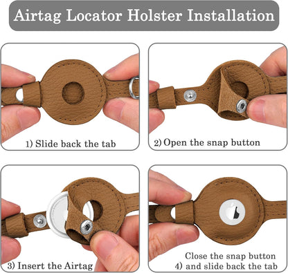 OOPSDOGGY Cat Collar for AirTag Holder, Leather Kitten Collars with Elastic Strap & Bell, Non Breakaway Adjustable Small Pet Collars for Indoor & Outdoor for Boy, Girl (Brown)