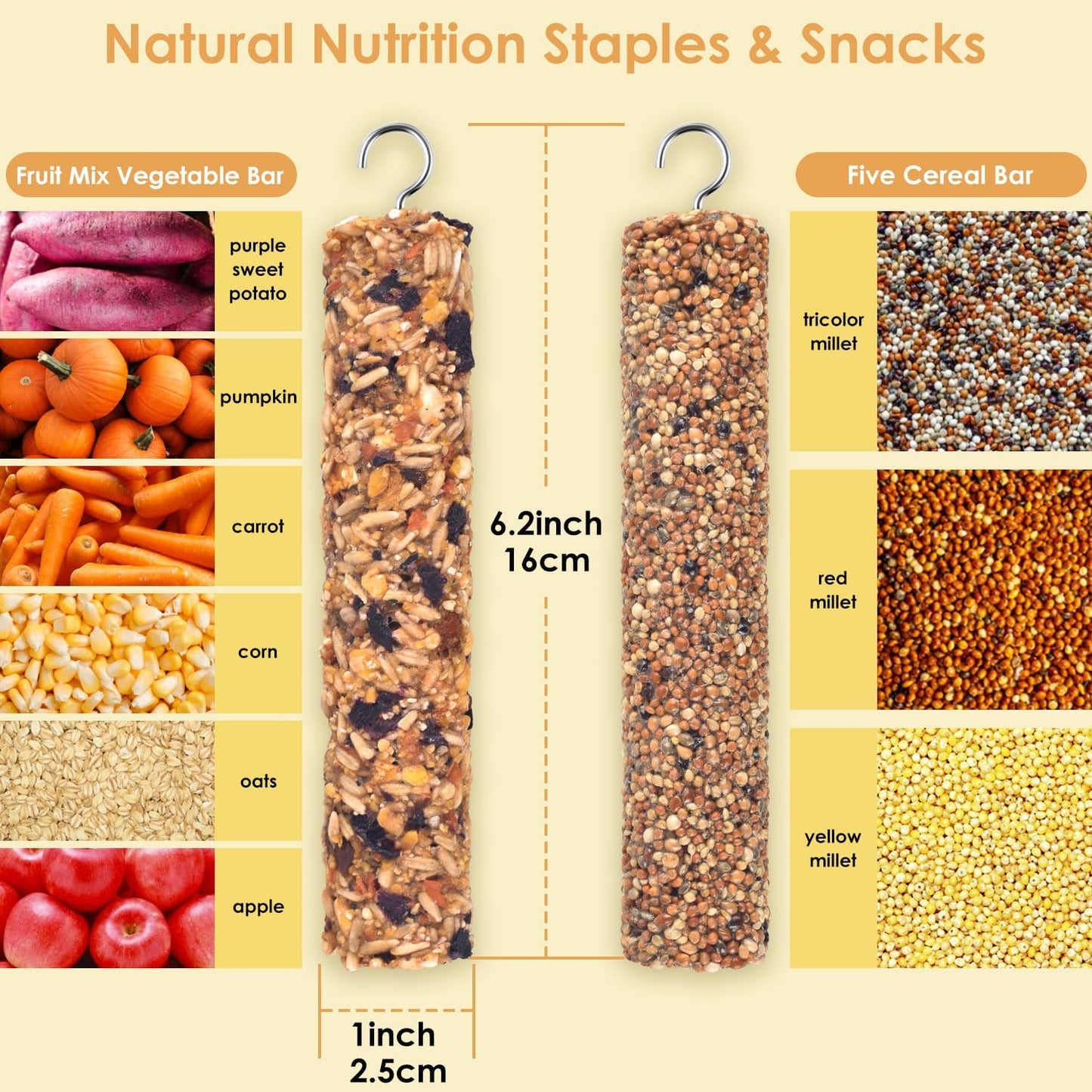 KATUMO Parrot Treats 2 PCS Bird Crunch Sticks Cockatiel Treats Parakeet Snacks Conure Food Sticks for Parakeet Cockatiel Canary Finch Lovebird Conure Lorikeet Parrots