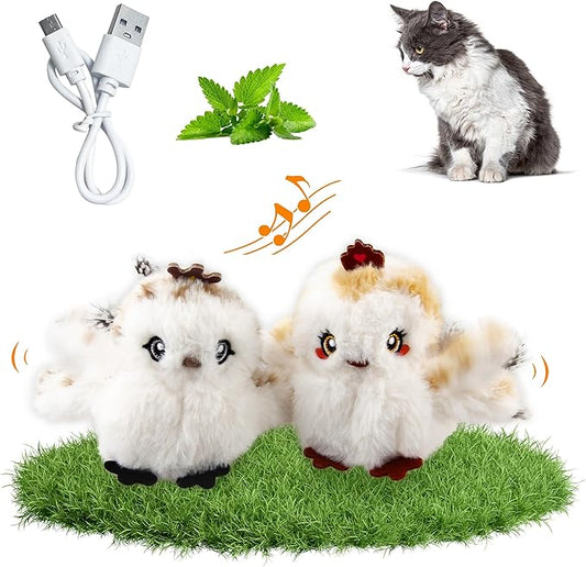 Gigwi Flappy Bird Cat Toy For Indoor Cats, Rechargeable Lifelike Sandpiper Interactive Flapping Bird Cat Toy Tweet, Flapping Wings & Lively Chirping, Catnip Toys For Kitten, Touch Activated (Couple)