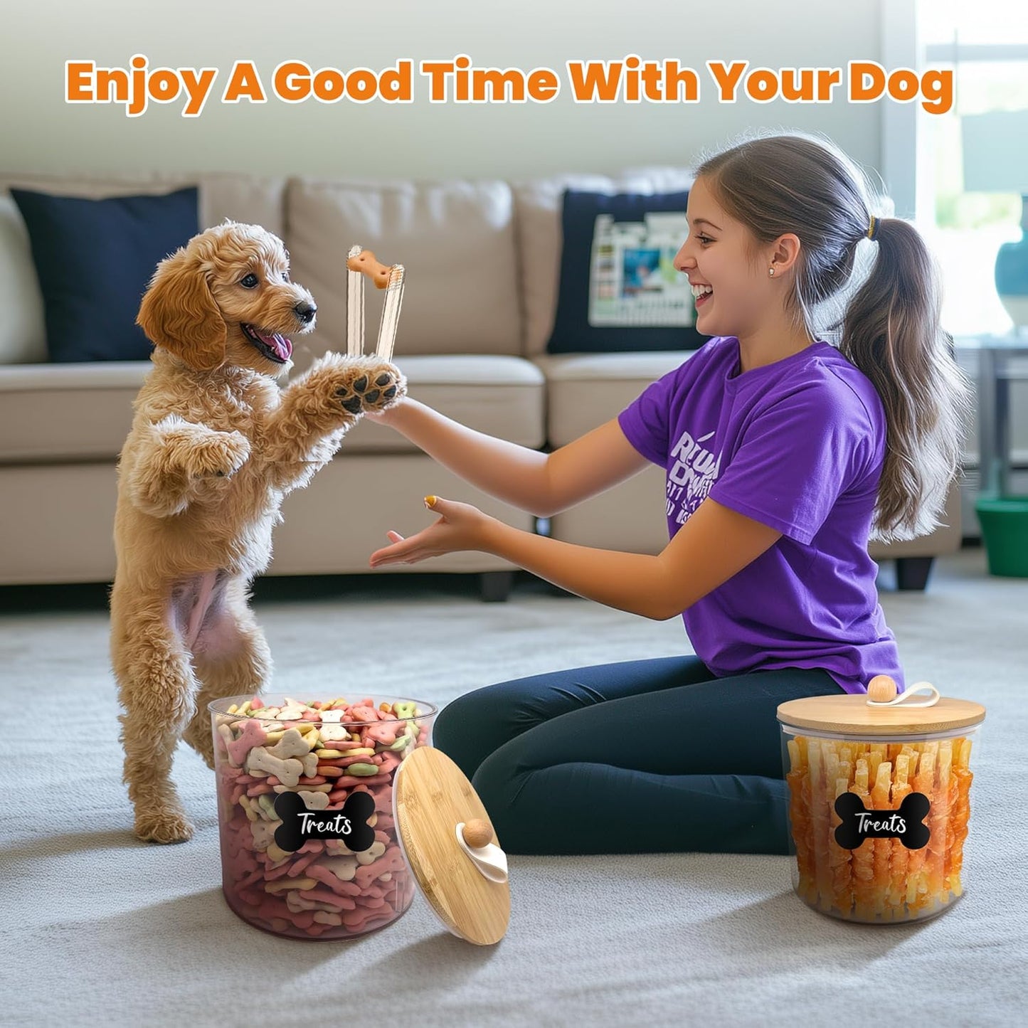 2 Pack Airtight Dog Food Storage Container, Dog Treat Container Dog Food Container with bamboo Lids 6x5'',Pet Food Storage Container,Cat Food Container with Scoops,Clamp,Labels,Pen