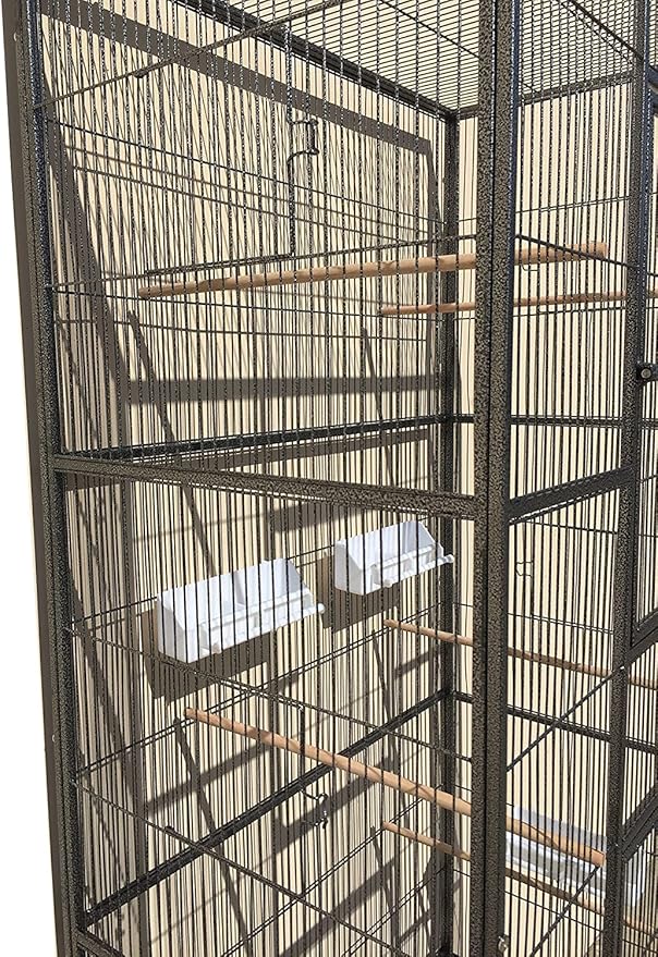 Extra Large 32" x 19" x 67.5"H Wrought Iron Tight Bar Spacing Breeding Flight Canary Parakeet Cockatiel Lovebird Finch Breeder Cage Side Doors Double Feeder Cup with Detachable Rolling Stand