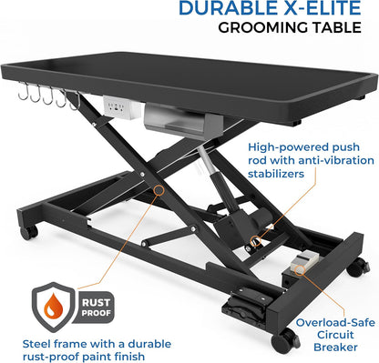 Professional Super Low-Step Electric Dog Grooming Table 49.2", Heavy Duty, Anti-Slip Tabletop, Height Adjustable Dog Table with Lockable Casters, Stainless Grooming Overhead Arm, Dog Grooming Station