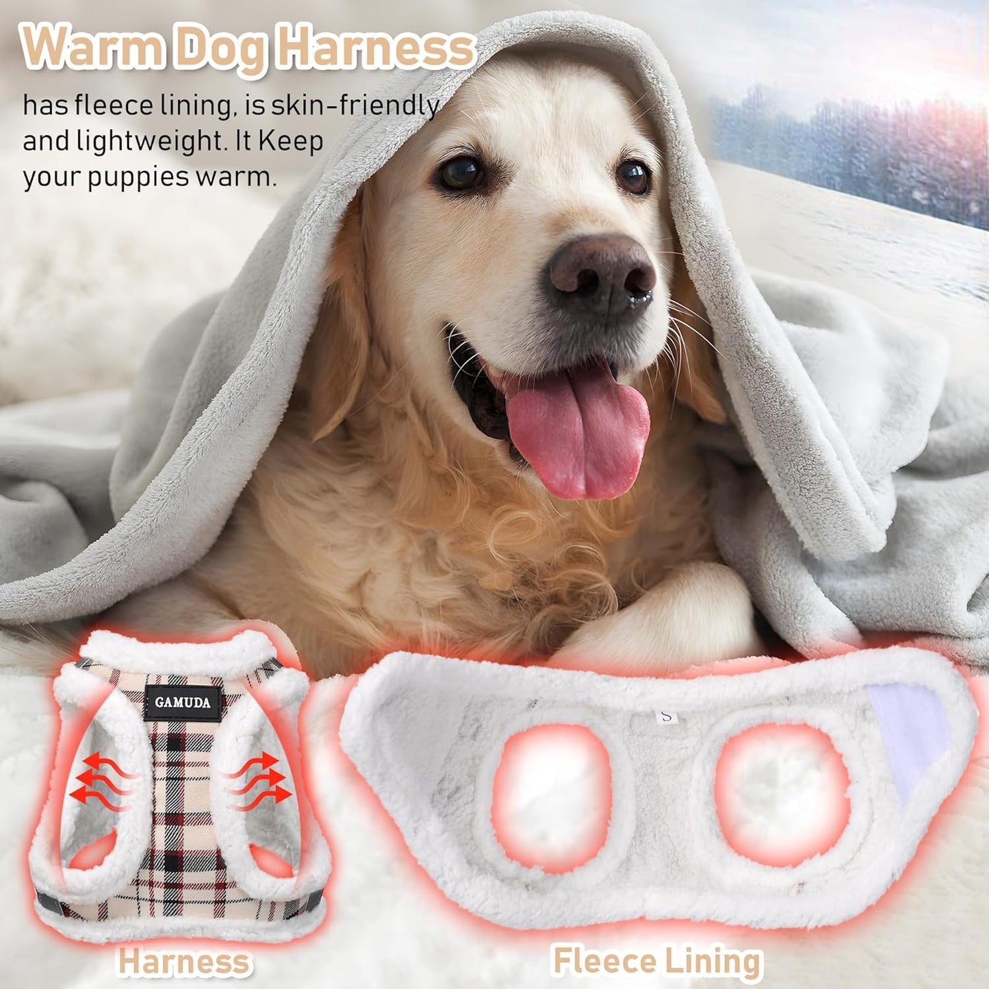 GAMUDA Small Dog Harness Collar and Leash Set, Step in No Chock No Pull Soft Mesh Adjustable Dog Vest Harnesses Plaid Reflective for Dogs Puppy Cats Kitten Rabbit (Warm Beige, XL)