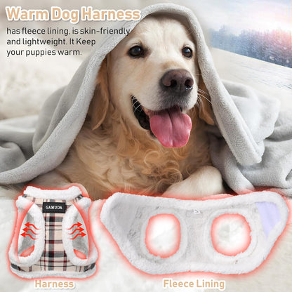 GAMUDA Small Dog Harness Collar and Leash Set, Step in No Chock No Pull Soft Mesh Adjustable Dog Vest Harnesses Plaid Reflective for Dogs Puppy Cats Kitten Rabbit (Warm Beige, S)