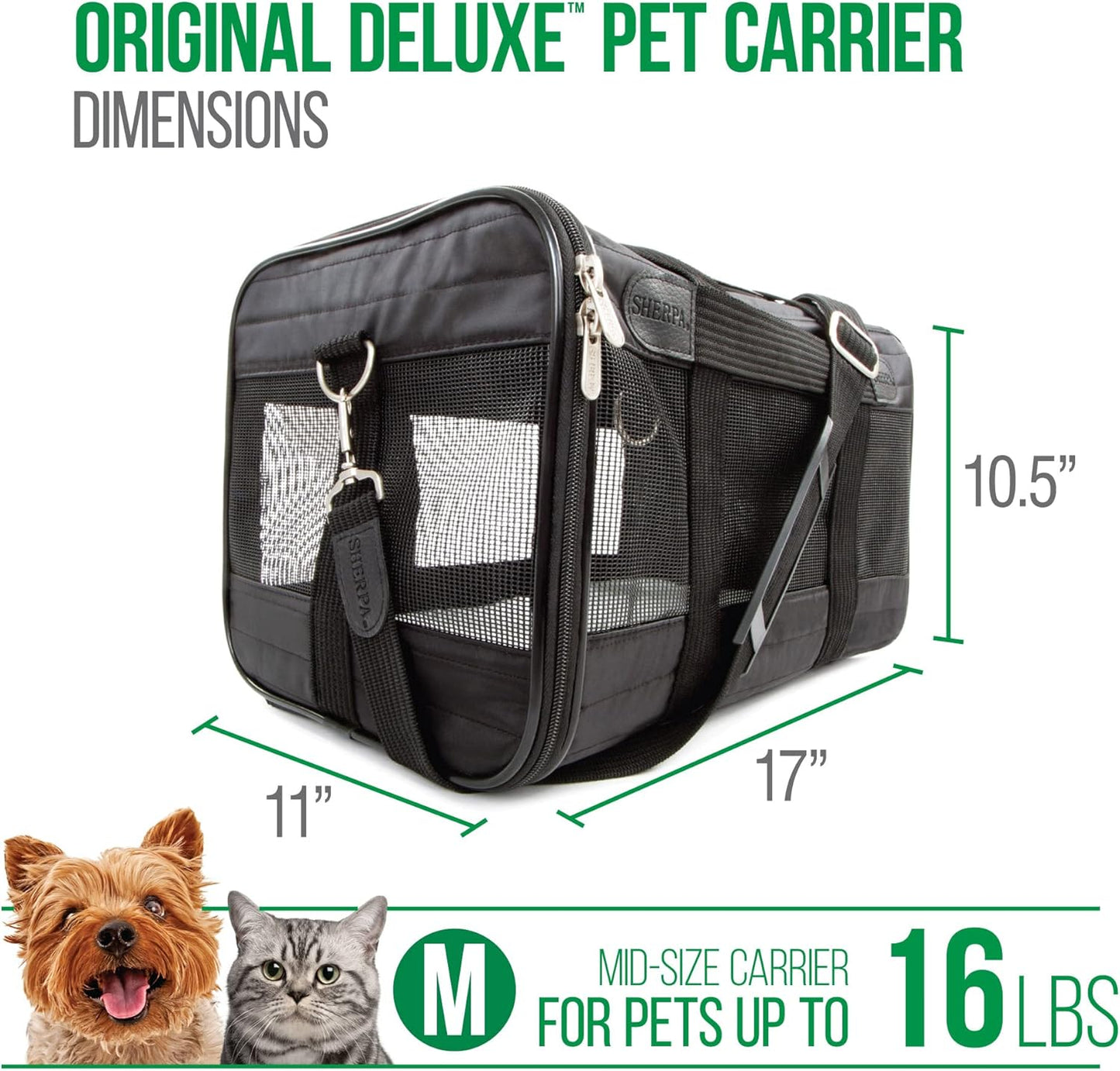 Sherpa Original Deluxe Travel Pet Carrier, Airline Approved & Guaranteed On Board - Black, Medium