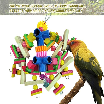 Parrot Toys for African Grey Parrots, Cockatoos, Small Macaws, Amazon Parrots Small and Medium Birds Natural Wooden Safe and Durable Chew Toys and Bird Cage Accessories