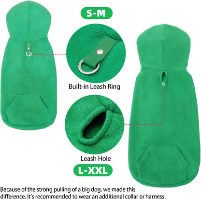 EXPAWLORER Dog Hoodie Fleece Sweater Vest, Hooded Dog Sweatshirt Fall Winter Pet Clothes with Leash Hole, Sleeveless Warm Cozy Puppy Clothing for Cat Small Medium Large Dogs Girl Boy, Green L