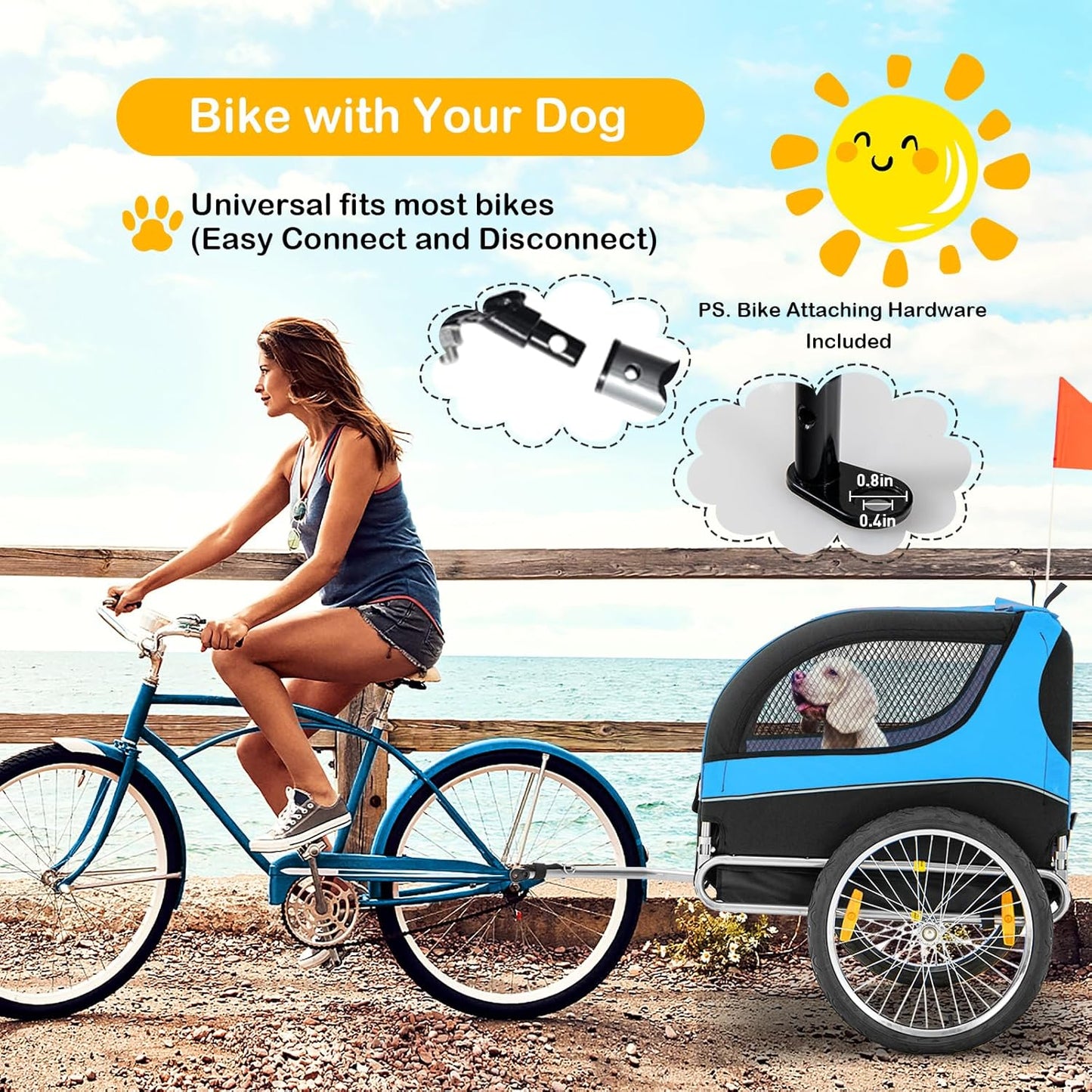 Dog Bike Trailer - HAPPAWS Dog Trailer for Bicycle, Cargo Cycle Trailers Wagon Cart Pet Bike Carrier w/ 3 Doors, Aluminum Wheels, Safety Flag, Easy to Connect&Disconnect, Collapsible to Store