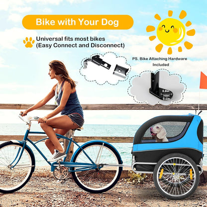 Dog Bike Trailer - HAPPAWS Dog Trailer for Bicycle, Cargo Cycle Trailers Wagon Cart Pet Bike Carrier w/ 3 Doors, Aluminum Wheels, Safety Flag, Easy to Connect&Disconnect, Collapsible to Store