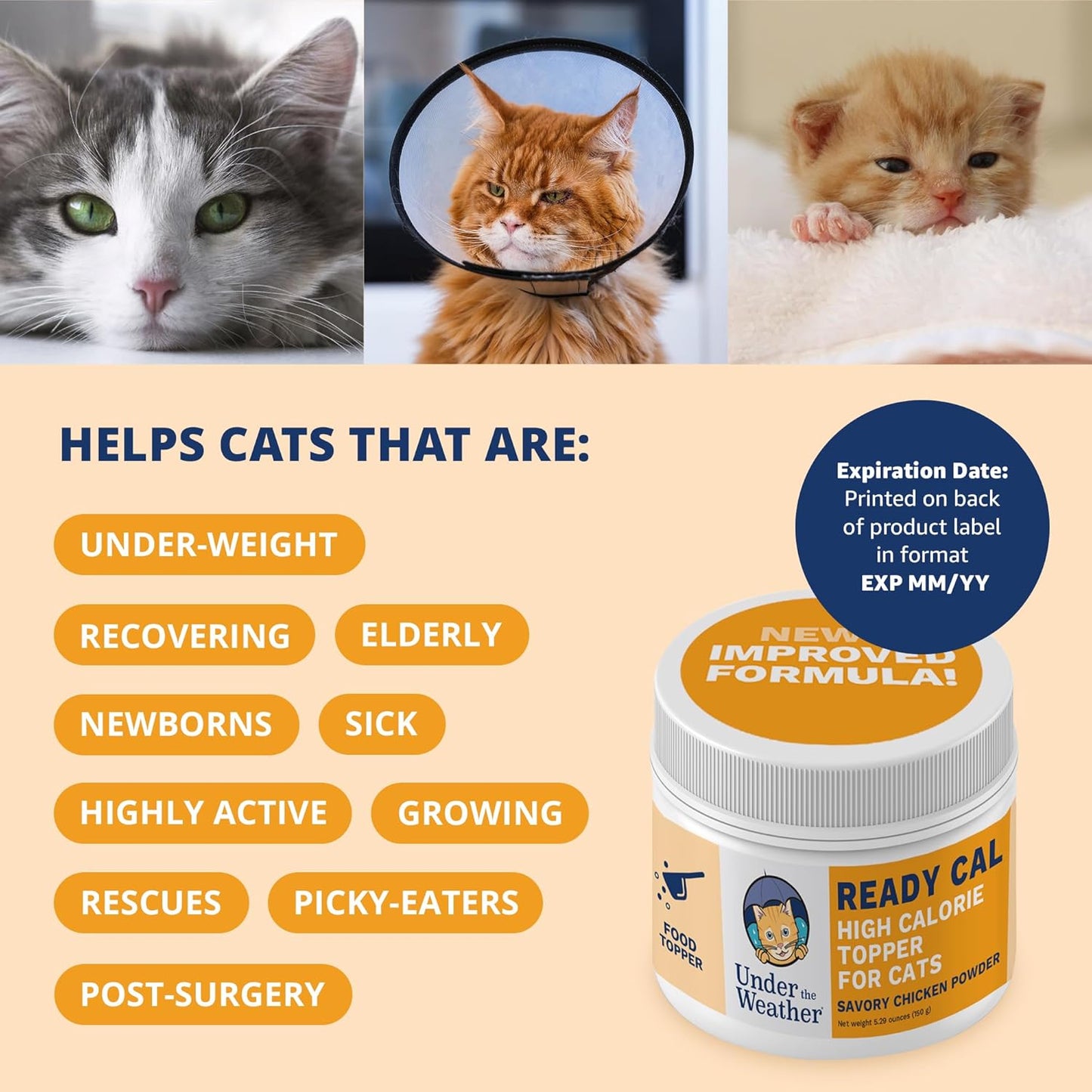 Under the Weather Ready Cal Powder for Cats | High-Calorie Weight Gainer & Appetite Stimulant | Cat Energy Booster Veterinarian-Approved Pet Supplement with Vitamins & Minerals | Chicken Flavor