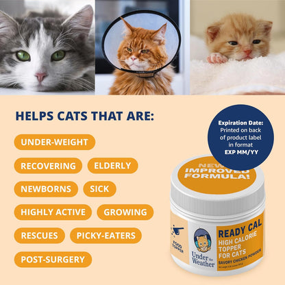 Under the Weather Ready Cal Powder for Cats | High-Calorie Weight Gainer & Appetite Stimulant | Cat Energy Booster Veterinarian-Approved Pet Supplement with Vitamins & Minerals | Chicken Flavor