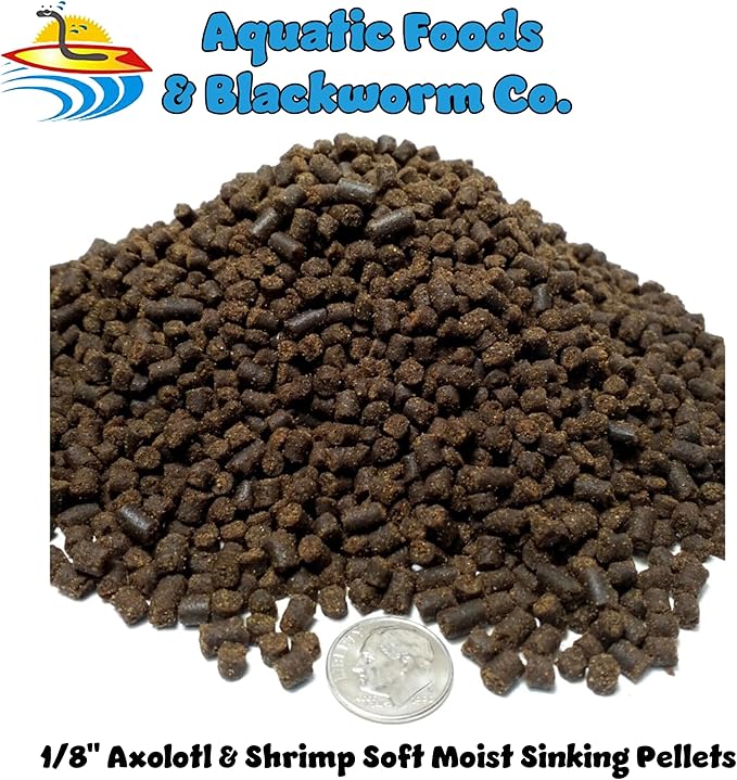 Aquatic Foods Inc. Axolotl Food, 1/8" Soft Moist Sinking Pellets, Rangen's Salmon Meal Pellets for Small Axolotl. Also Shrimp, Snails, Crabs, Bottom Fish, All Tropical Fish...11oz Small Jar