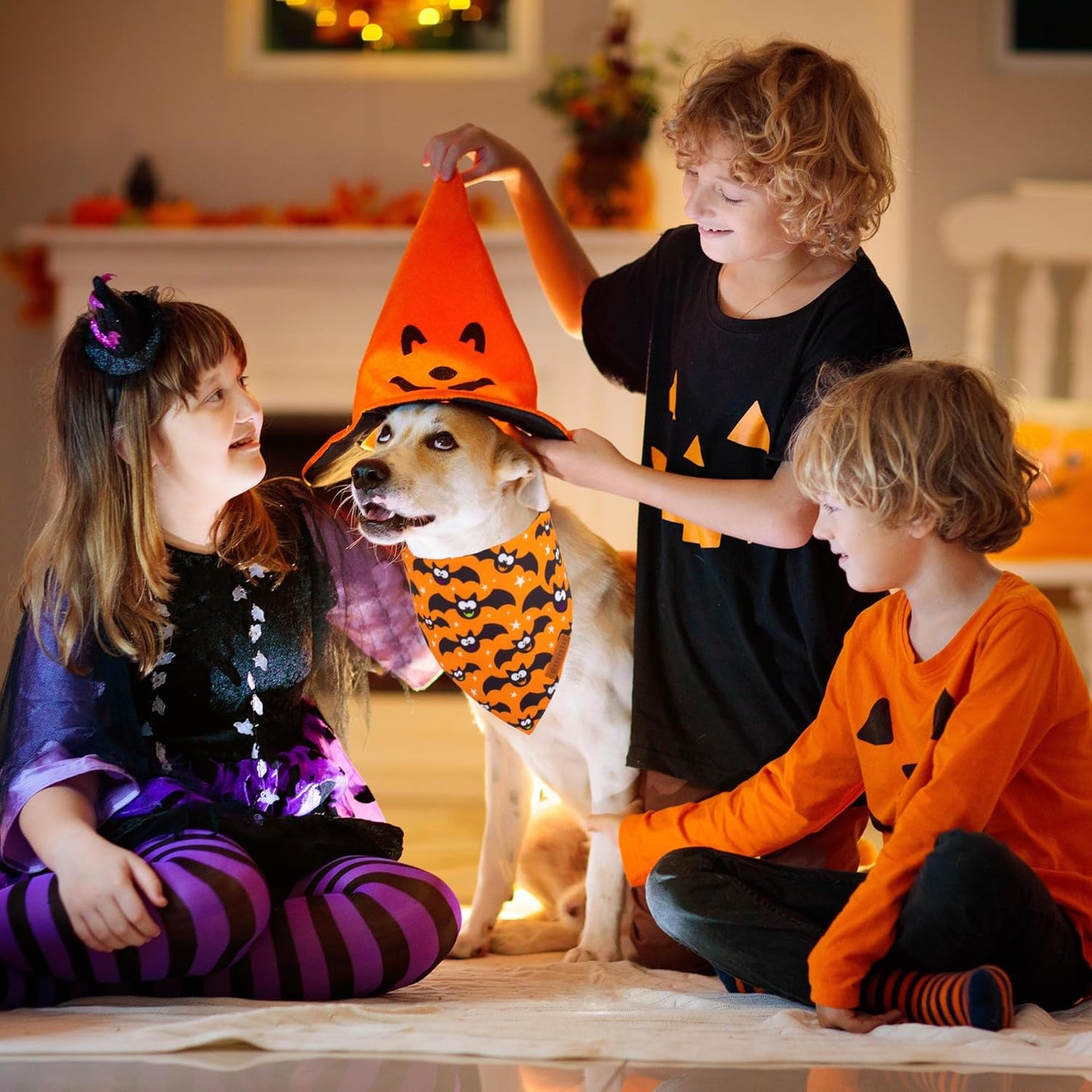 ADOGGYGO Halloween Dog Bandana, Pumpkin Bat Pet Scarf, Premium Durable Fabric, Adjustable Fit Halloween Bandanas for Medium Large Dogs Pets (Large)