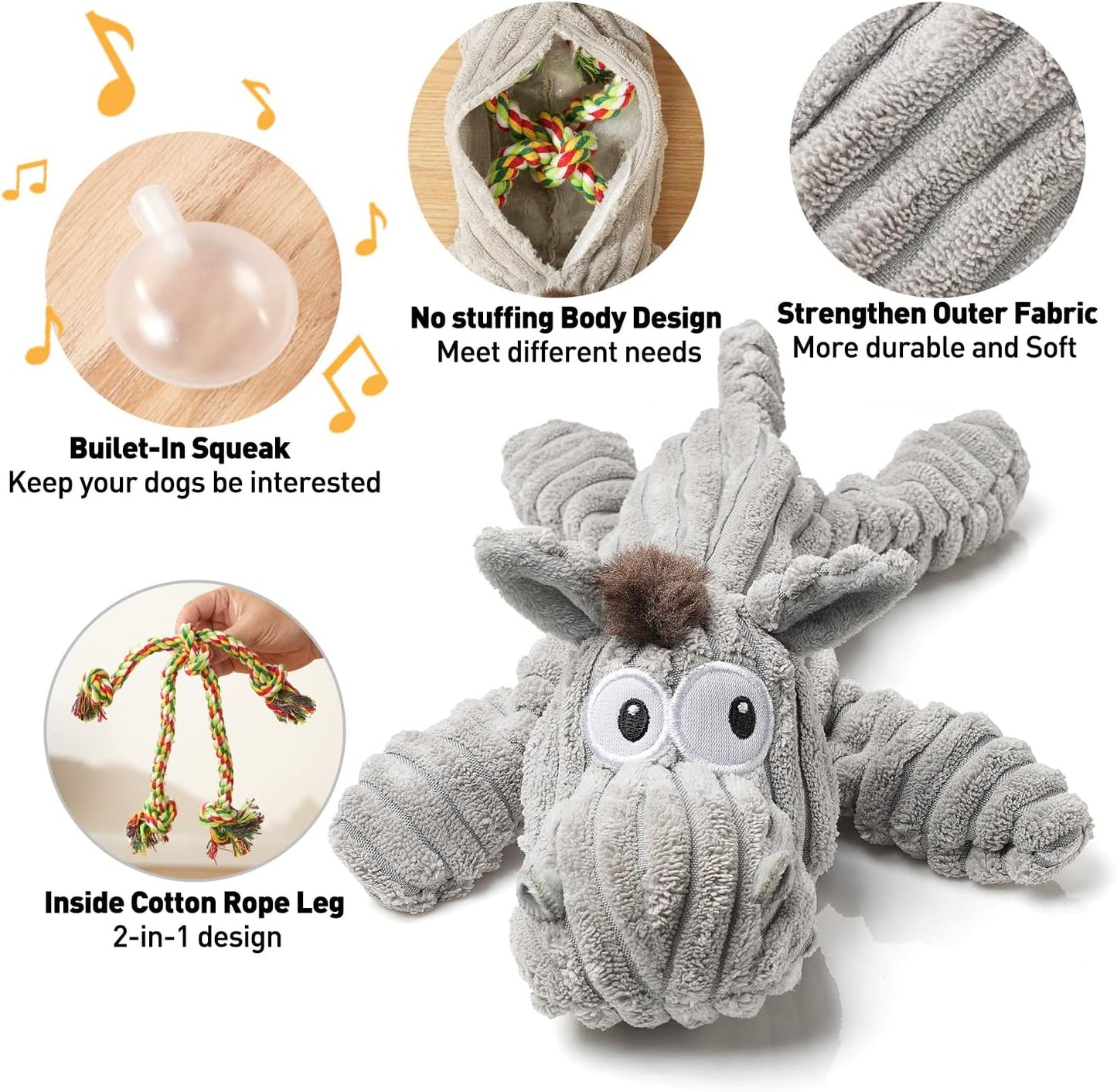 Dog Toy, Unstuffed Plush Toy for Large Breed, Cute Squeaky Dog Toys with Crinkle Paper, Big Puppy Chew Toys for Small, Middle, Large Breed