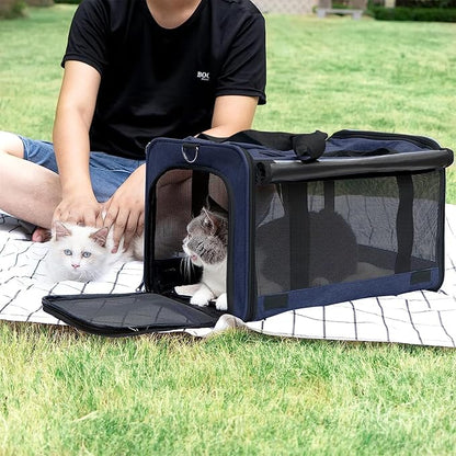 Medium Cat Carrier Large Cat 15 lbs+ Soft Pet Carrier Small Puppy/Ventilated 2 Kittens Car Travel Bag Case/Comfy Big Maine Coons 25 Pounds/Soft-Sided Mesh Kitty Products Dark Blue