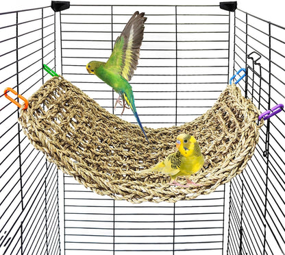 Bird Seagrass Mat 16 × 7" Parrot Natural Grass Woven Net Hammock Parakeet Climbing Rope Ladder Mat Chew Toys Cage Accessories for Pigeon Cockatiel Conure Budgie Cockatoo Rat Hamster