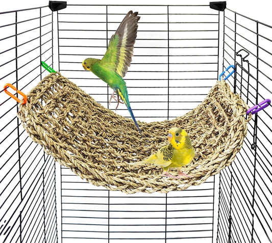 Bird Seagrass Mat 16 × 7" Parrot Natural Grass Woven Net Hammock Parakeet Climbing Rope Ladder Mat Chew Toys Cage Accessories for Pigeon Cockatiel Conure Budgie Cockatoo Rat Hamster