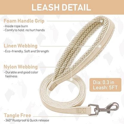 GAMUDA Small Pet Harness Collar and Leash Set, Step in No Chock No Pull Linen Fabric Soft Mesh Dog Vest Harnesses Reflective for Dogs Puppy Cats Kitten Rabbit (Khaki, XXS)