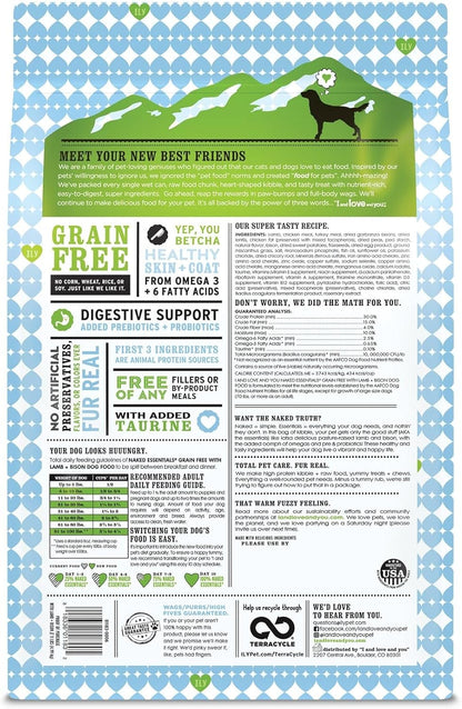 I and love and you Naked Essentials Dry Dog Food - Lamb + Bison - High Protein, Real Meat, No Fillers, Prebiotics + Probiotics, 11lb Bag