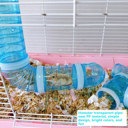 8PCS Hamster Tunnel Tube DIY Assorted Toy Transparent Adventure Pipe Playground Excercise Set for Mouse Syrian Hamster Gerbil Rat (Blue)