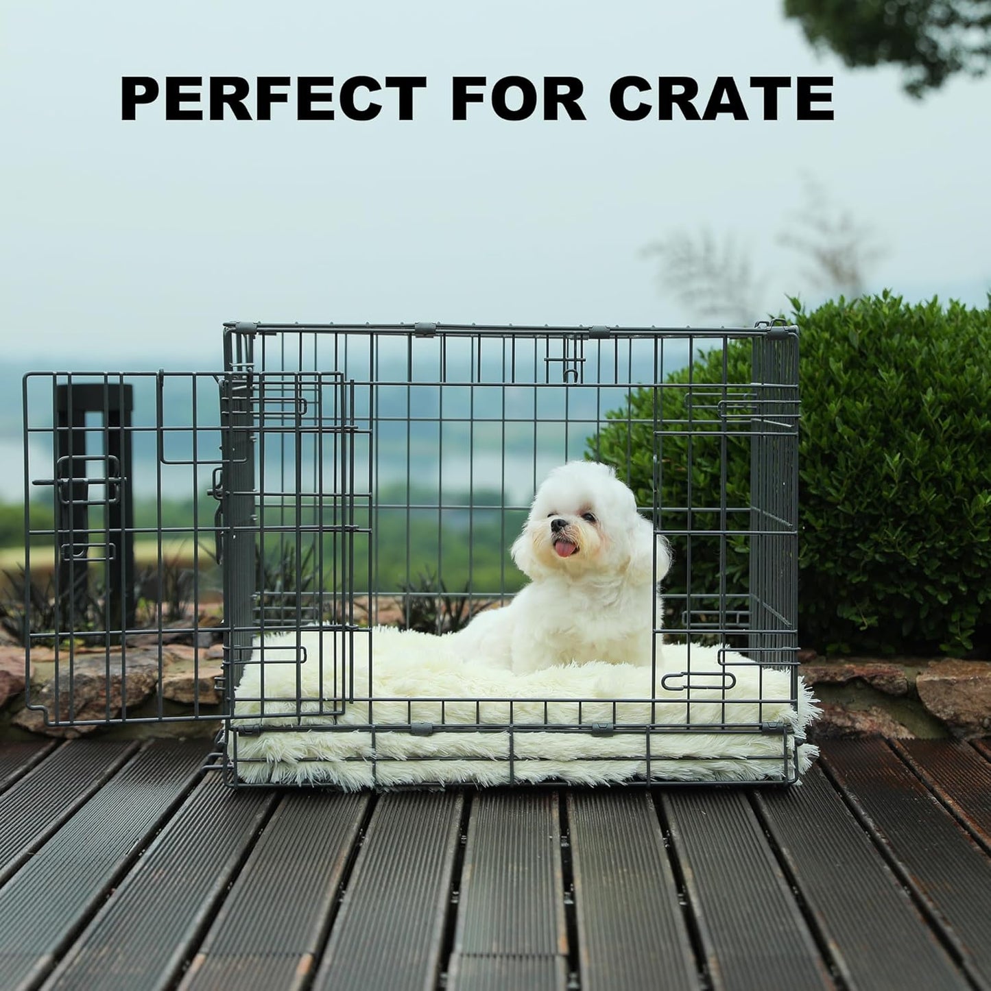 Bedfolks Waterproof Dog Crate Pad, Plush Dog Kennel Bed with Removable Cover, Faux Fur, Washable, 17"x12", Cream