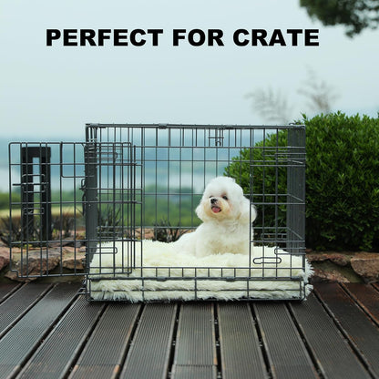 Bedfolks Waterproof Dog Crate Pad, Plush Dog Kennel Bed with Removable Cover, Faux Fur, Washable, 17"x12", Cream