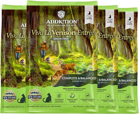 Addiction Viva La Venison Grain-Free Dry Cat Food - with Premium Venison to Support Muscle Development & Maintenance - High-Protein Recipe with Chicken & Low Carb - Made in New Zealand 4lb (4-pk)