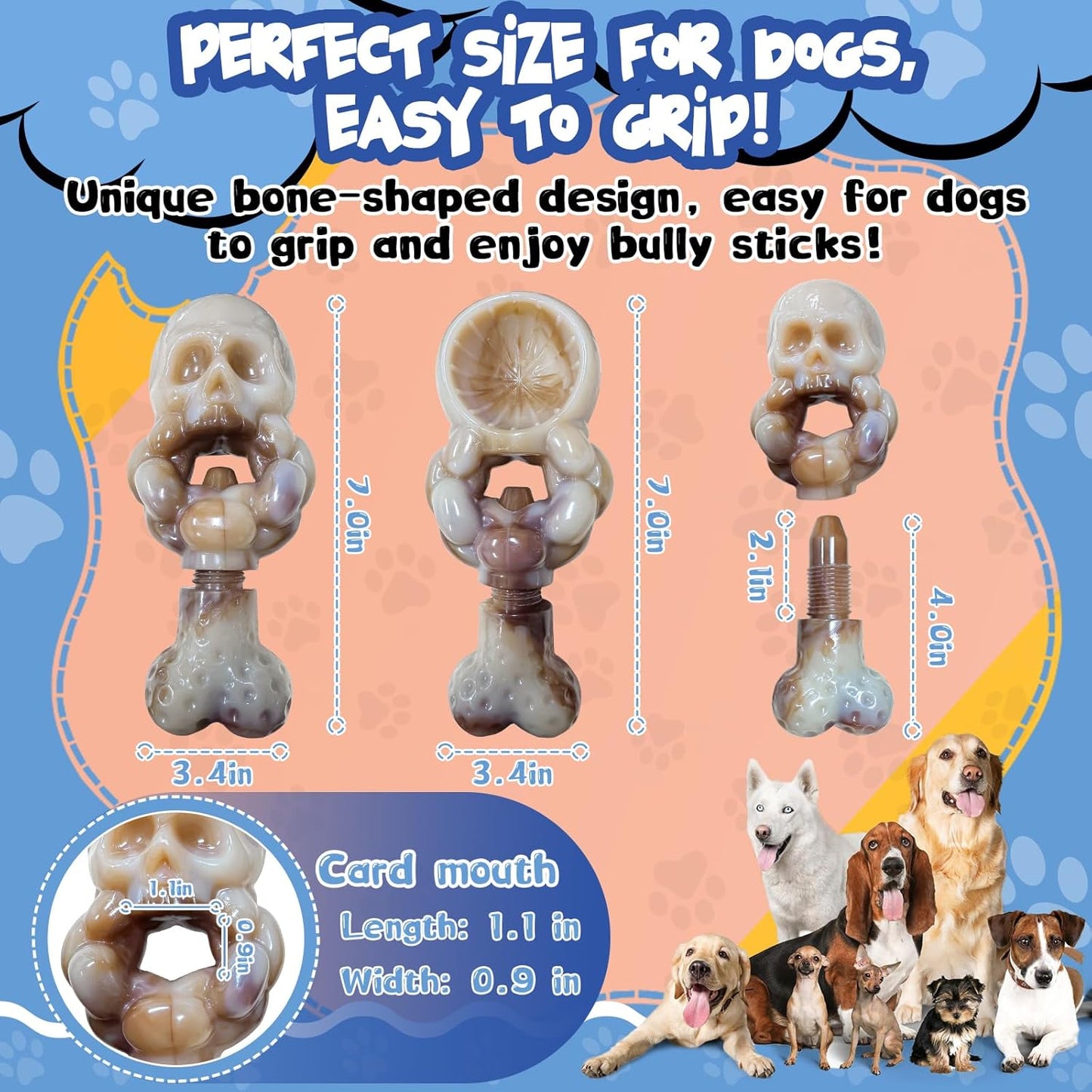 Tough Dog Toys for Aggressive Chewers: Indestructible Dog Chew Toys-Upgraded Bully Stick Holder & Chew Toys-Super Chewers Toys for Large,Medium,Small Breeds
