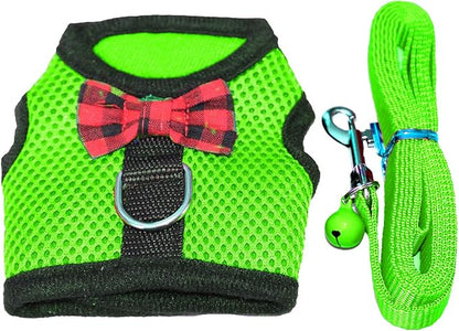 Rypet Small Animal Harness and Leash - Soft Mesh Pet Harness with Safe Bell, No Pull Comfort Padded Vest for Small Pets Green