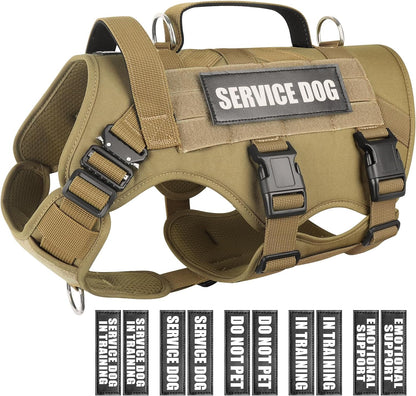 WINSEE Service Dog Vest Harness for Large Dog, Tactical Working MOLLE Vest with 10 Pet Patches, No Pull Heavy Duty Harness for Training Walking
