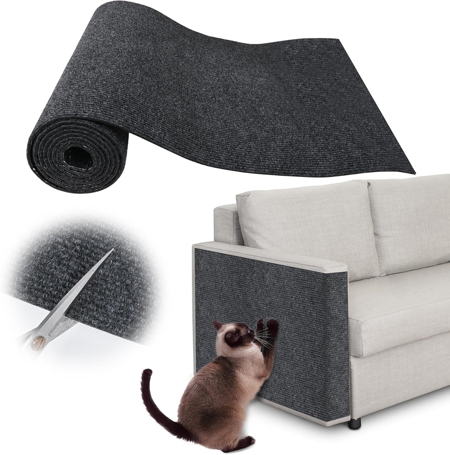 Cat Scratch Furniture Protector - 40" x 15.8" Trimmable Self-Adhesive Cats Claws Scratch Pads, Furniture Protection from Cats/Dogs Scratching for Cat Scratch Post Cat Tree Replacement (Dark Gray)