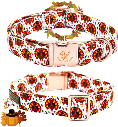 Elegant little tail Thanksgiving Dog Collar, Turkey Print Pet Collar Dog Durable Cute Dog Collars Winter Holiday Male or Female Pet Gift Adjustable Dog Collar for X-Small Puppy