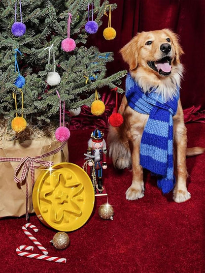 LE TAUCI Ceramic Slow Feeder Dog Bowls Elevated, 0.6 Cups Raised Dog Bowl with Wooden Stand for Small Breed, Pet Dishes to Slow Down Eating, Puzzle Cat Food Bowl, Star Yellow